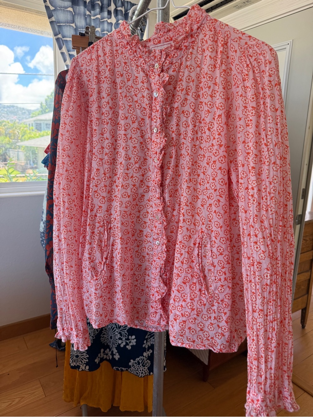 Banjanan Pink and Orange Floral Button-Up Top